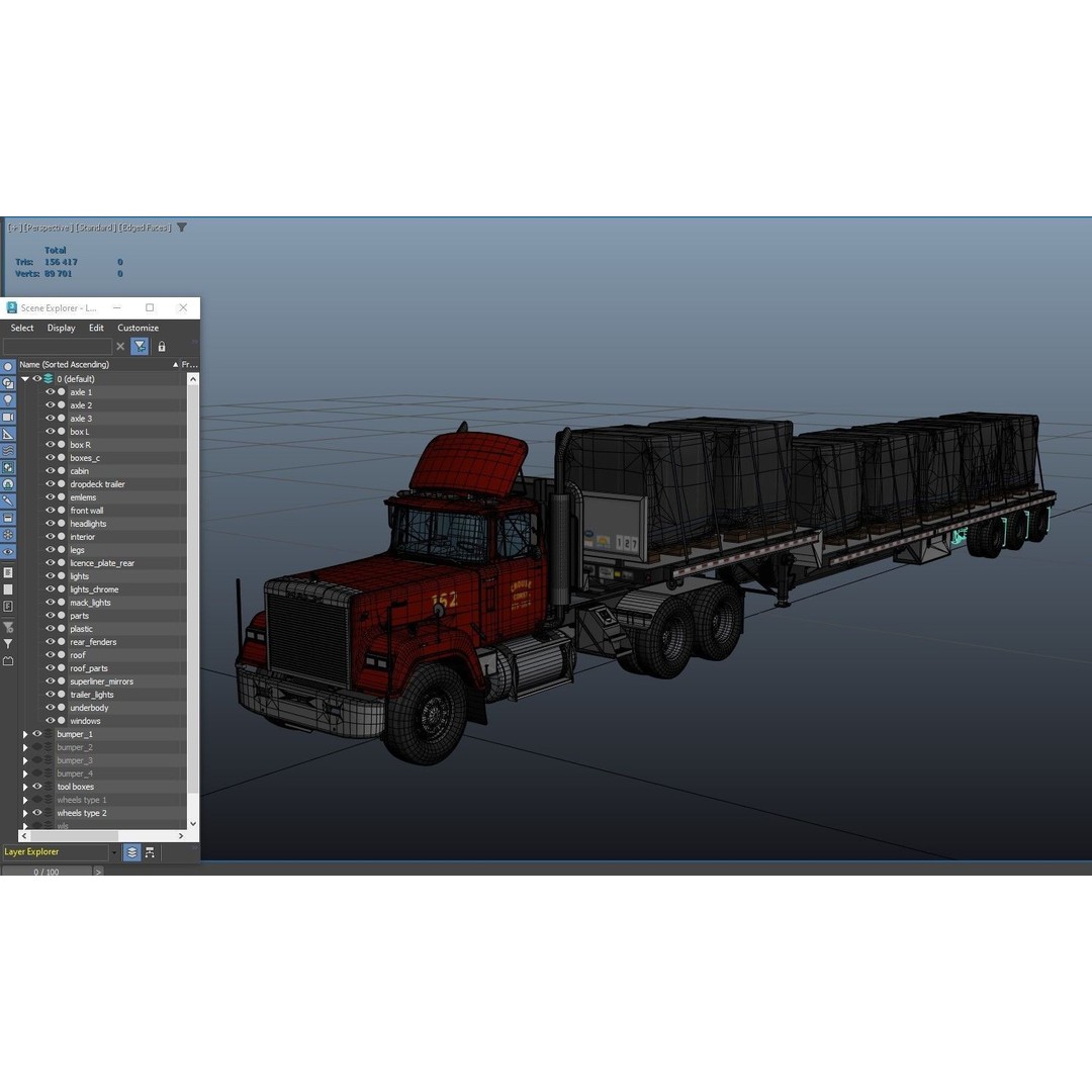 SuperLiner Dropdeck Trailer 3D Model – Low Poly Game Ready Asset, FBX - View 43