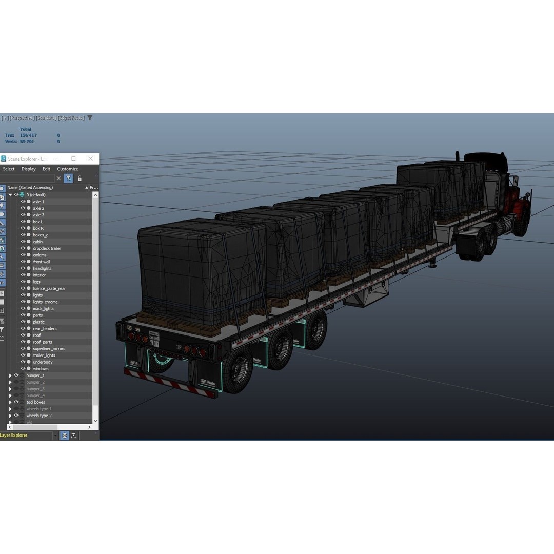 SuperLiner Dropdeck Trailer 3D Model – Low Poly Game Ready Asset, FBX - View 44
