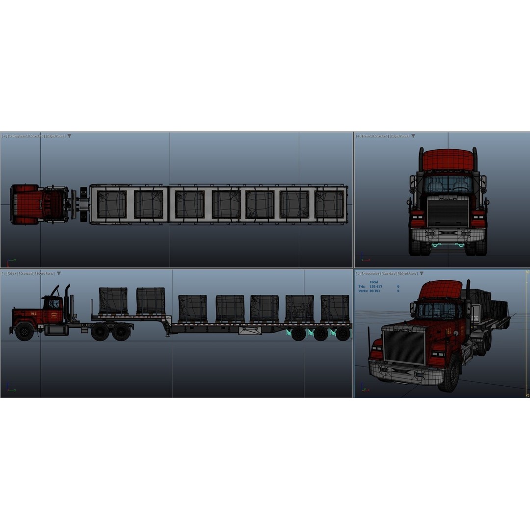 SuperLiner Dropdeck Trailer 3D Model – Low Poly Game Ready Asset, FBX - View 45