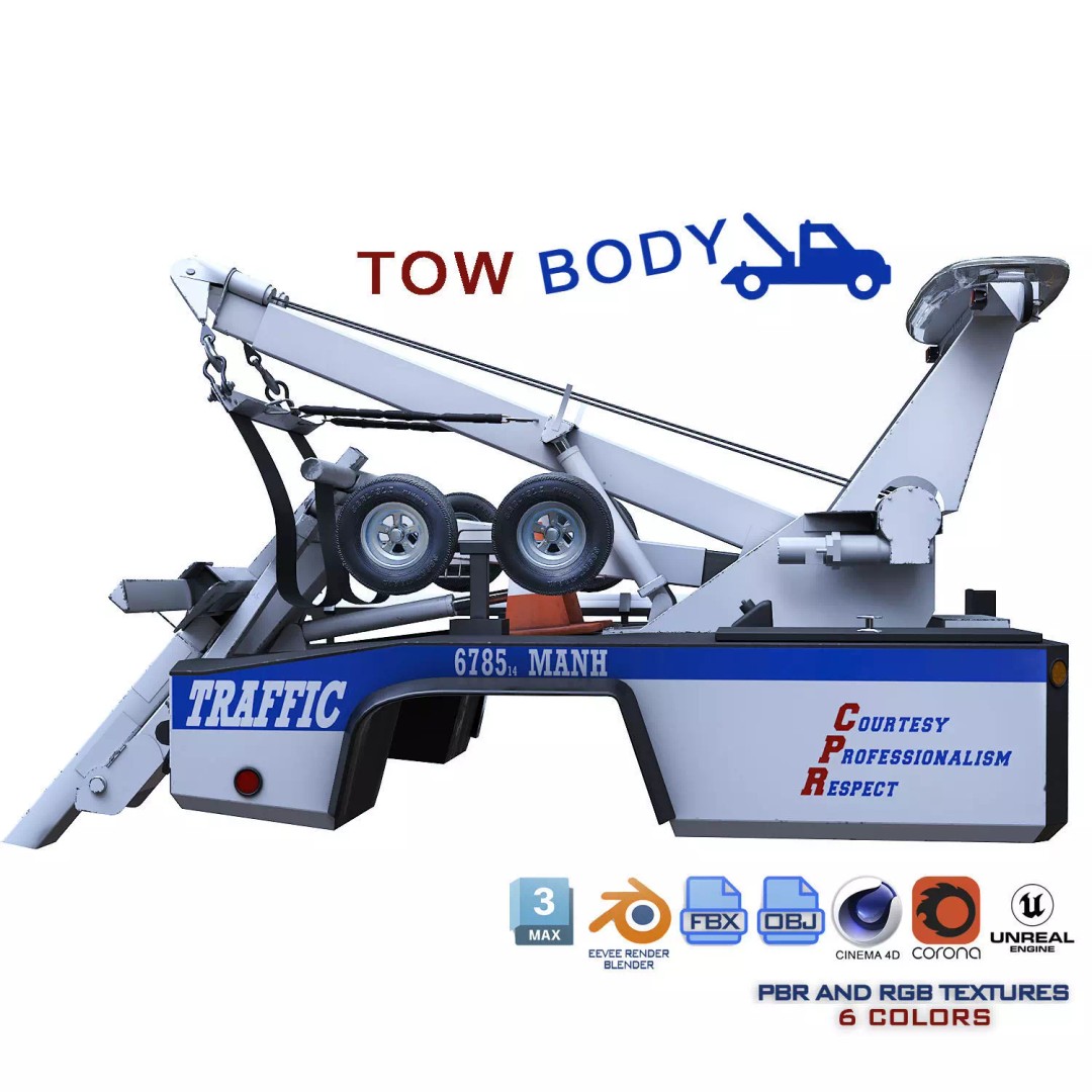 Wrecker Tow Body 3D Model – Low Poly Game Asset, FBX, PBR Textures - View 2