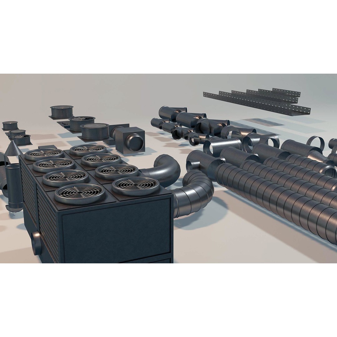 Ventilation System 3D Model – Low Poly Asset Kit with 61 Components, FBX - View 11