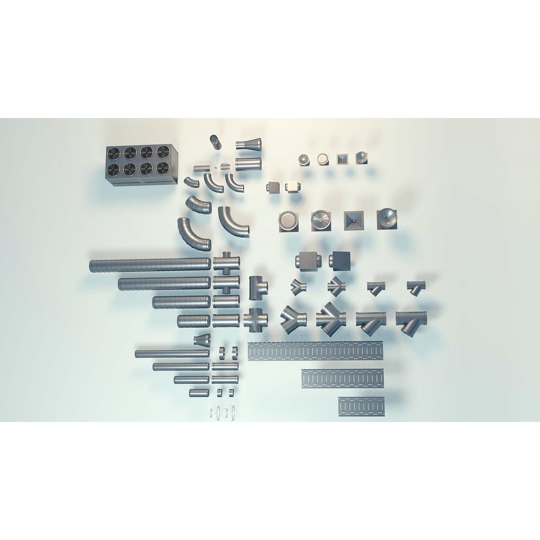 Ventilation System 3D Model – Low Poly Asset Kit with 61 Components, FBX - View 12
