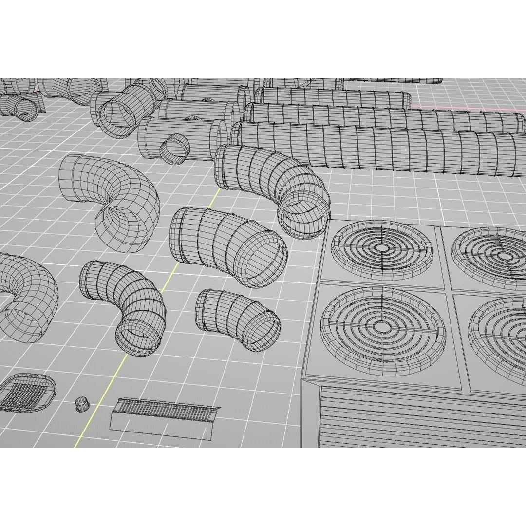 Ventilation System 3D Model – Low Poly Asset Kit with 61 Components, FBX - View 14