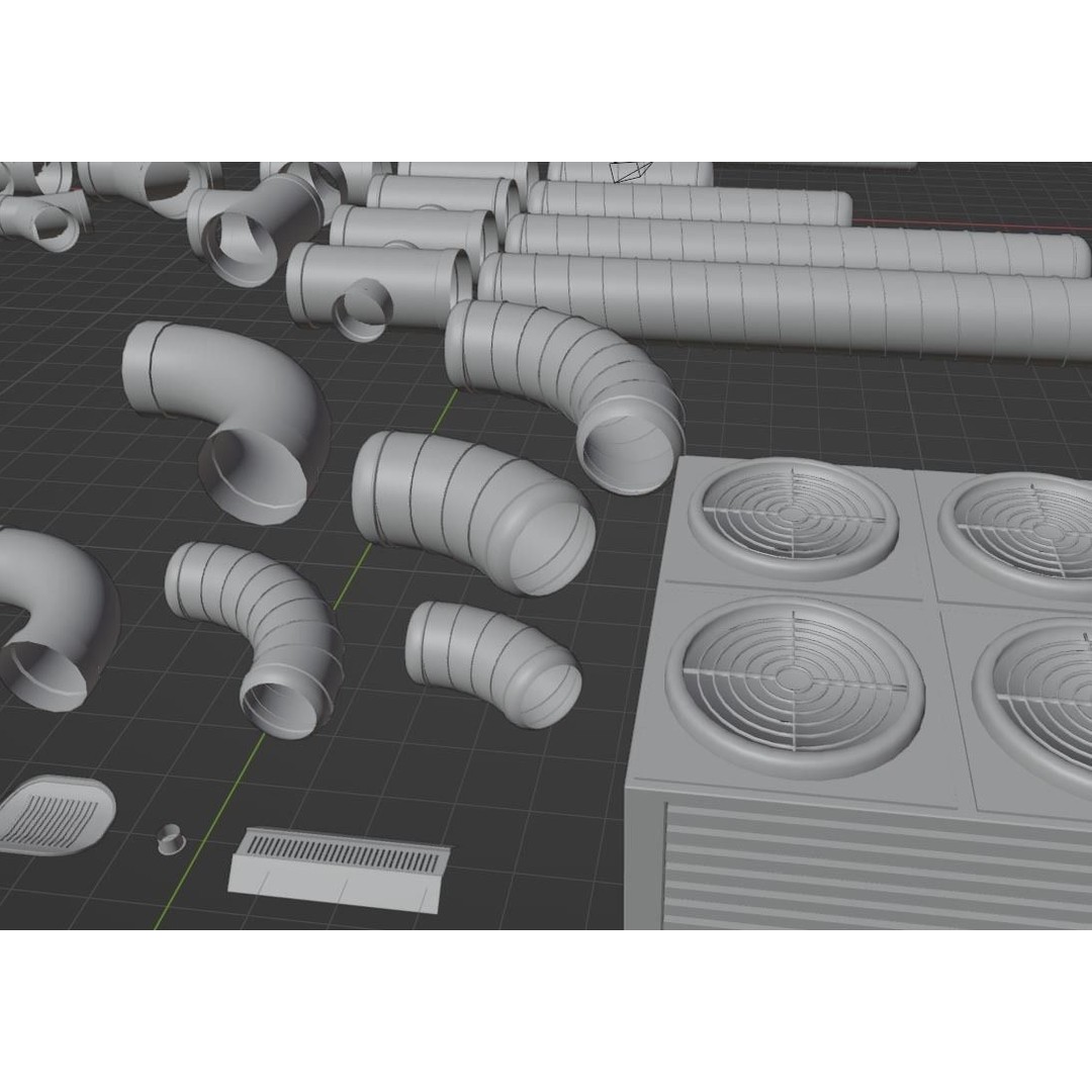 Ventilation System 3D Model – Low Poly Asset Kit with 61 Components, FBX - View 15