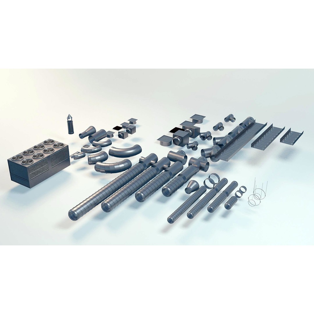 Ventilation System 3D Model – Low Poly Asset Kit with 61 Components, FBX - View 8