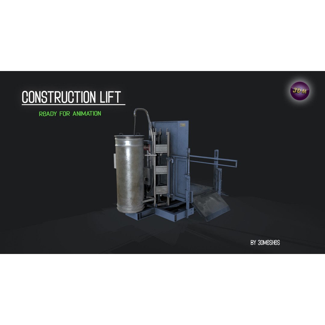Construction Lift 3D Model – Low Poly PBR Asset, FBX Format