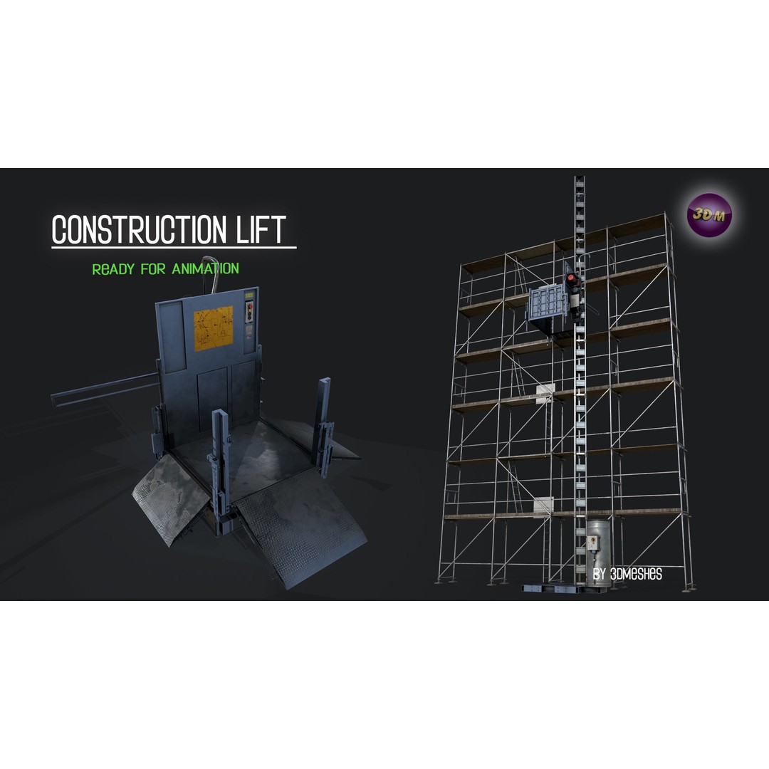 Construction Lift 3D Model – Low Poly PBR Asset, FBX Format - View 13