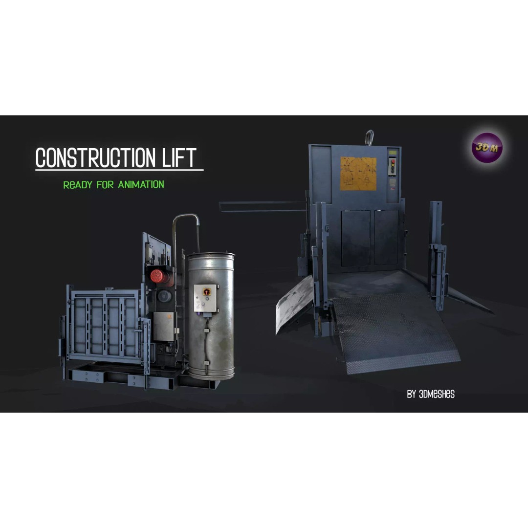 Construction Lift 3D Model – Low Poly PBR Asset, FBX Format - View 2