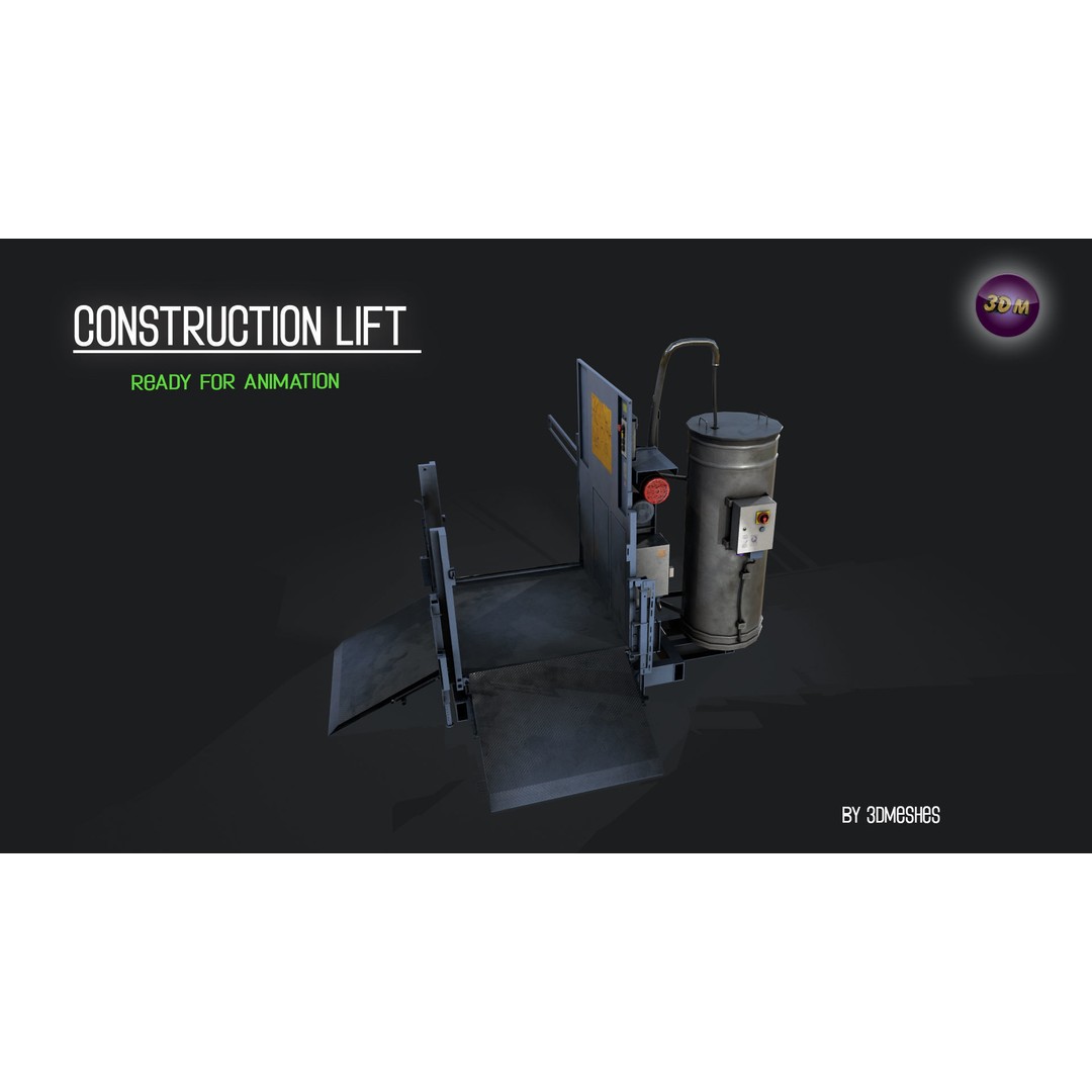 Construction Lift 3D Model – Low Poly PBR Asset, FBX Format - View 24