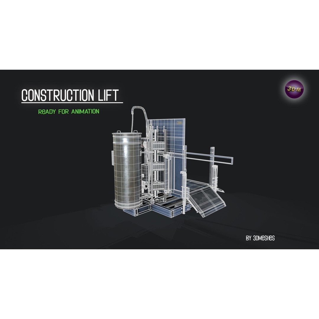 Construction Lift 3D Model – Low Poly PBR Asset, FBX Format - View 3