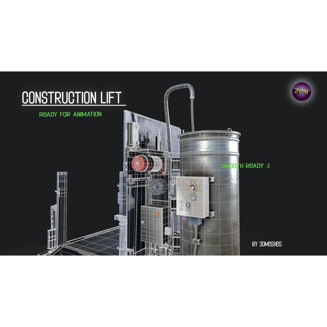 Construction Lift 3D Model – Low Poly PBR Asset, FBX Format - View 6
