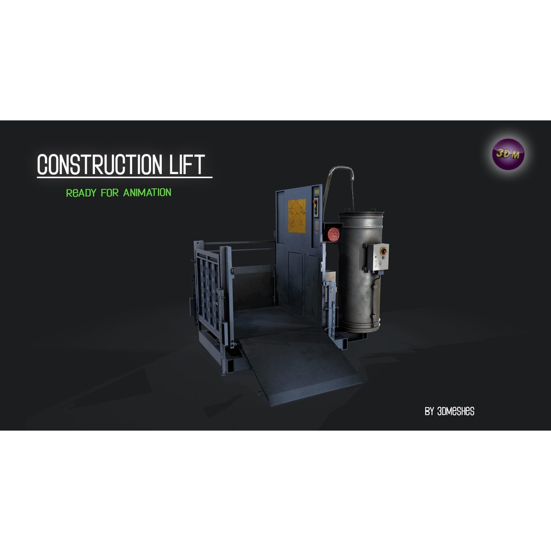 Construction Lift 3D Model – Low Poly PBR Asset, FBX Format - View 8