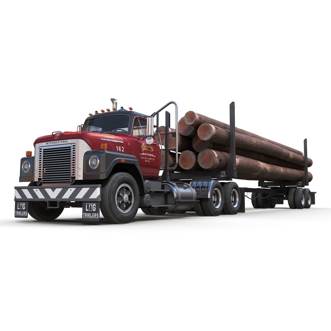 International Fleetstar Log Truck 3D Model – Low Poly Game Ready Asset, FBX - View 11