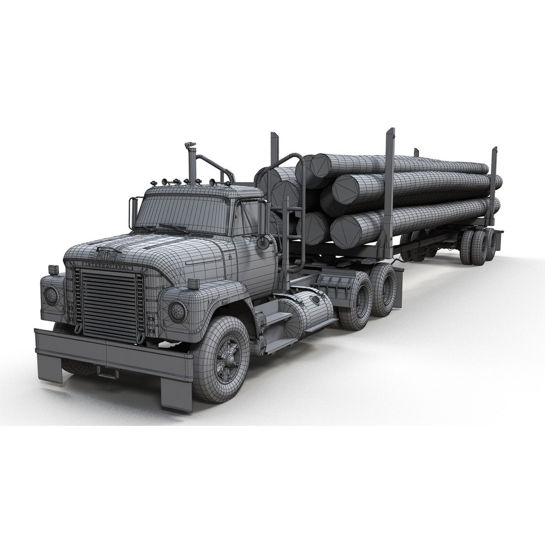 International Fleetstar Log Truck 3D Model – Low Poly Game Ready Asset, FBX - View 16