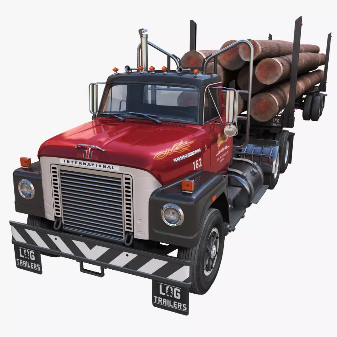 International Fleetstar Log Truck 3D Model – Low Poly Game Ready Asset, FBX - View 2