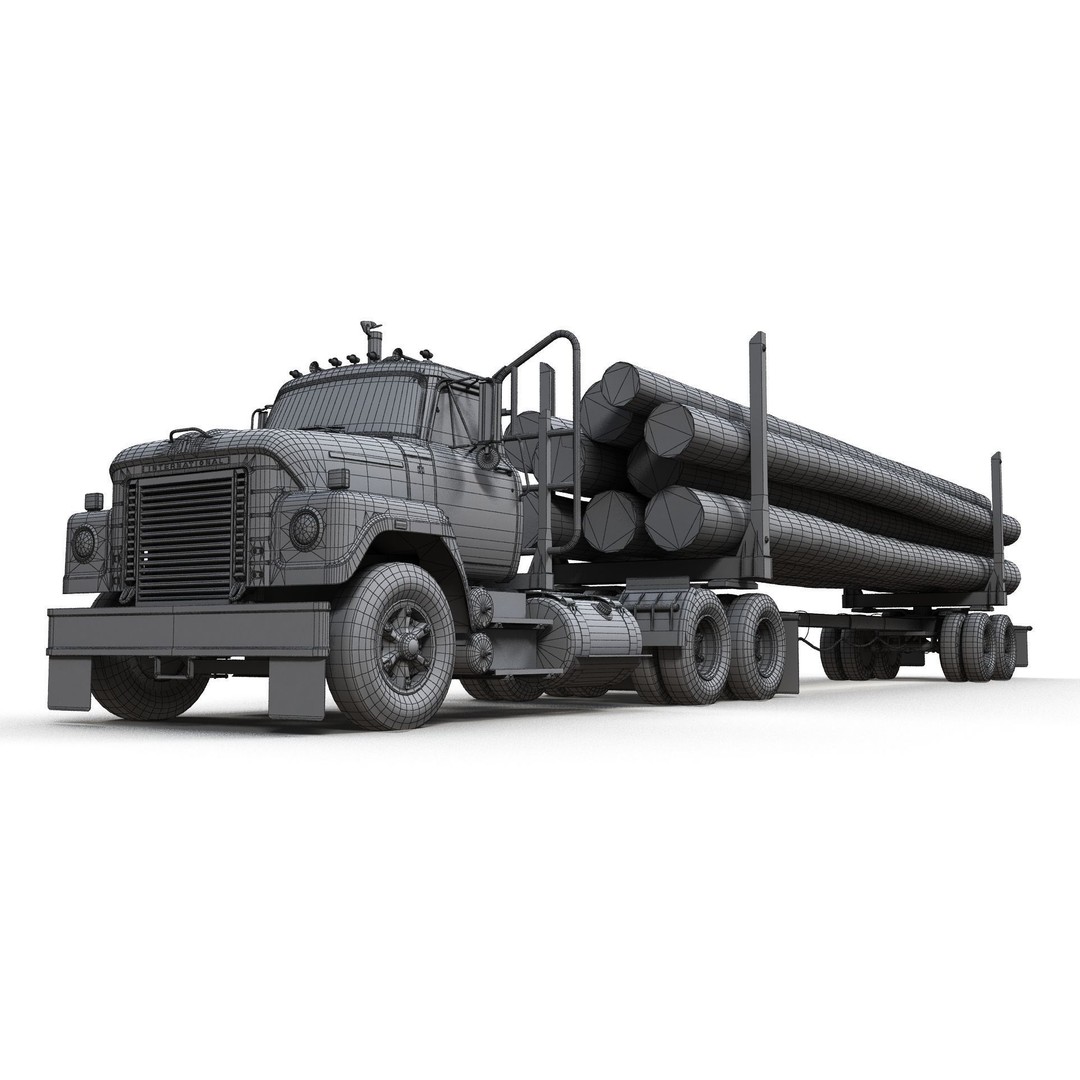 International Fleetstar Log Truck 3D Model – Low Poly Game Ready Asset, FBX - View 23