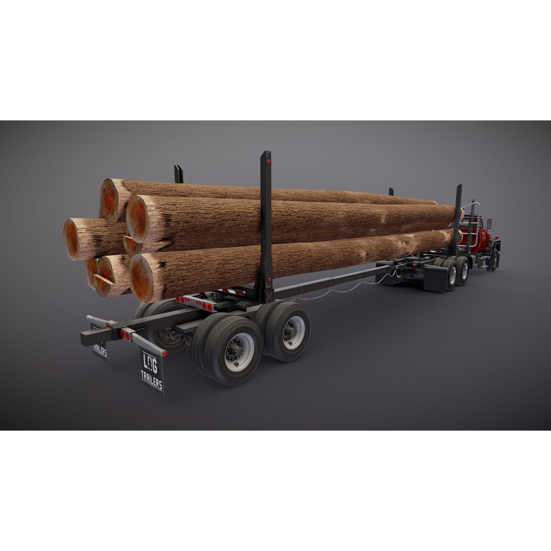 International Fleetstar Log Truck 3D Model – Low Poly Game Ready Asset, FBX - View 25