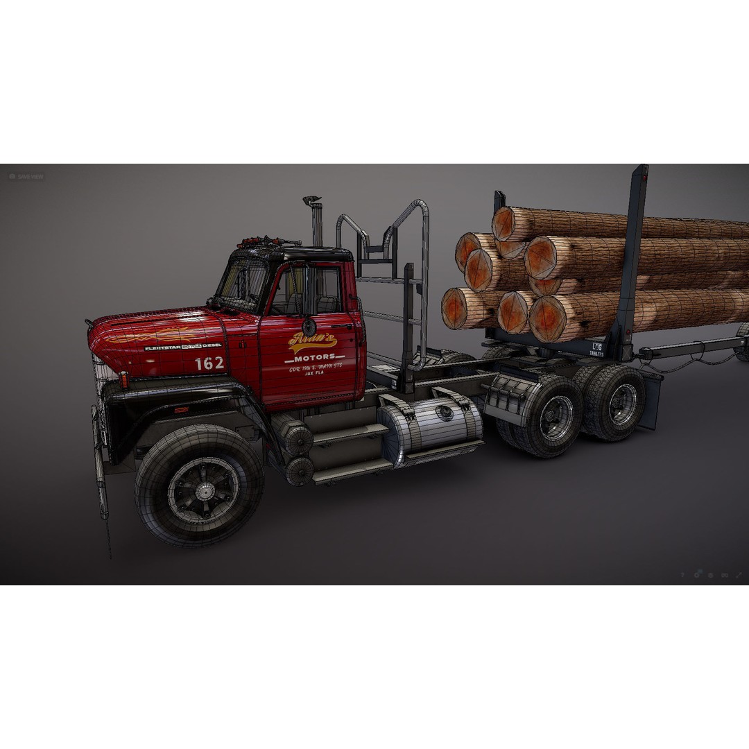 International Fleetstar Log Truck 3D Model – Low Poly Game Ready Asset, FBX - View 38