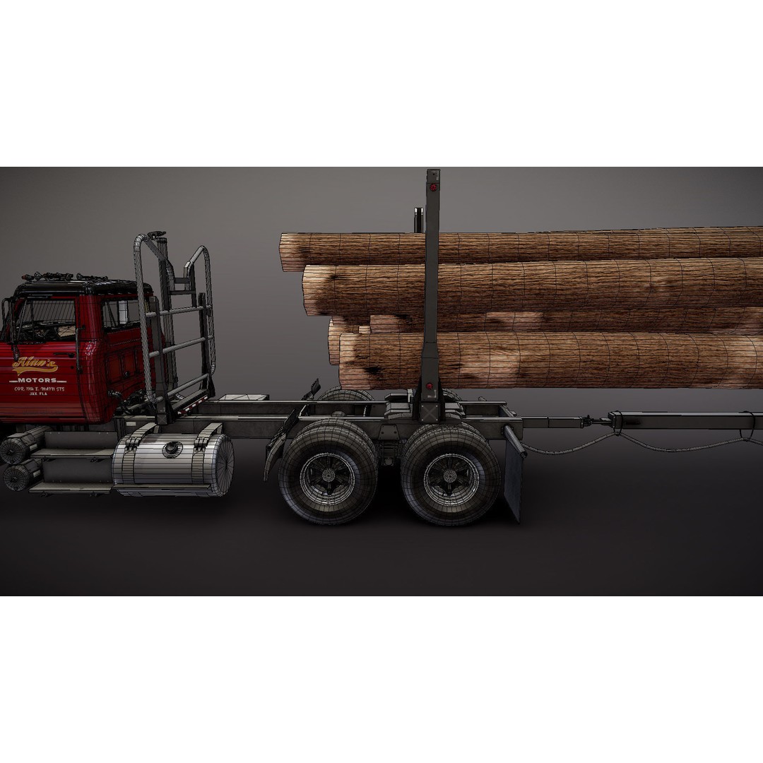 International Fleetstar Log Truck 3D Model – Low Poly Game Ready Asset, FBX - View 39