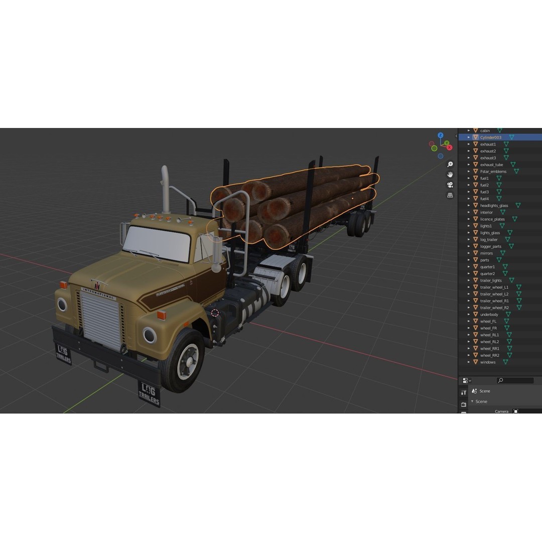 International Fleetstar Log Truck 3D Model – Low Poly Game Ready Asset, FBX - View 49