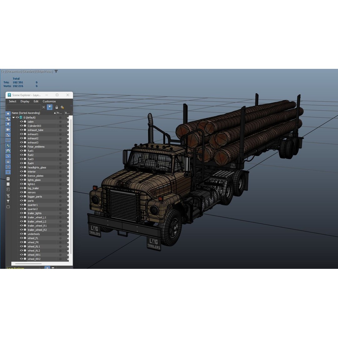 International Fleetstar Log Truck 3D Model – Low Poly Game Ready Asset, FBX - View 50