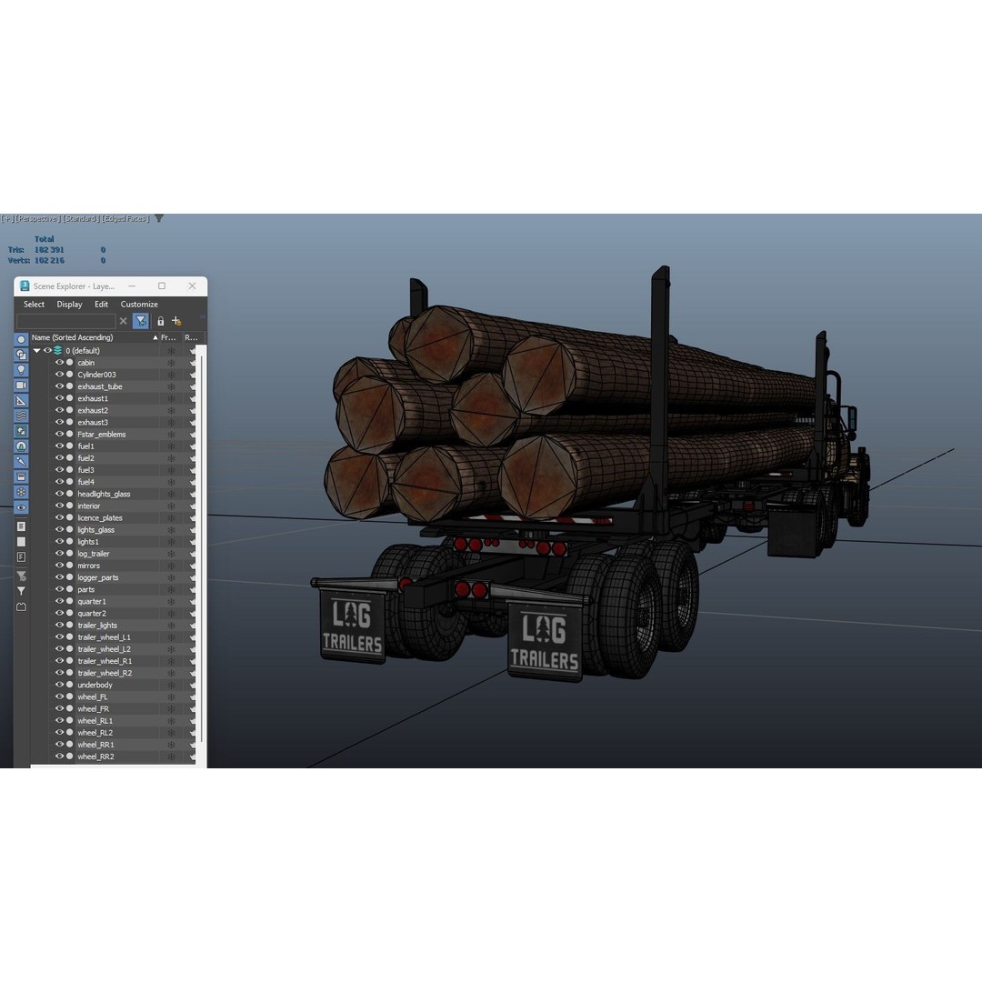 International Fleetstar Log Truck 3D Model – Low Poly Game Ready Asset, FBX - View 51
