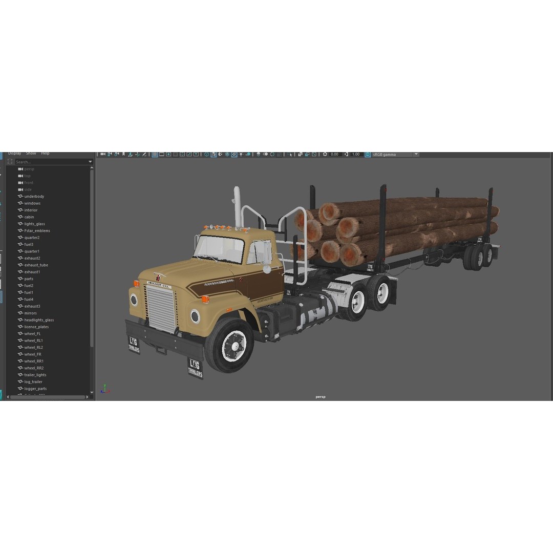 International Fleetstar Log Truck 3D Model – Low Poly Game Ready Asset, FBX - View 52