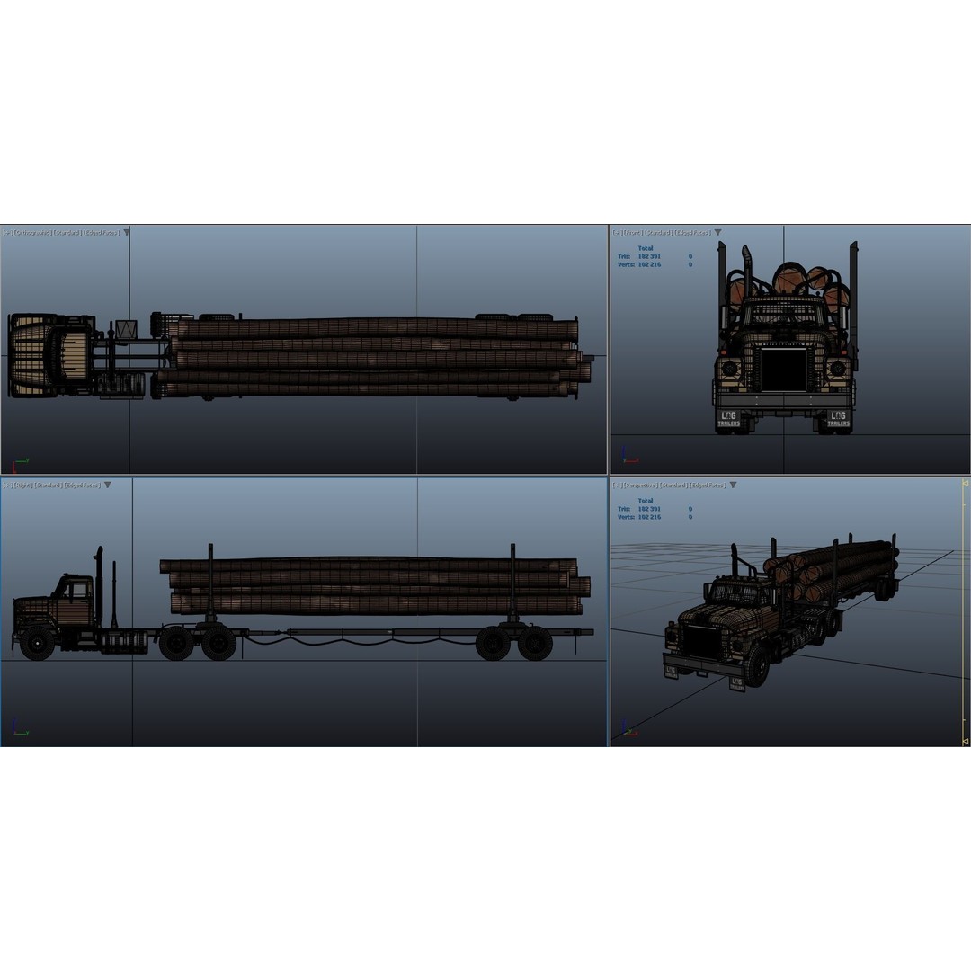 International Fleetstar Log Truck 3D Model – Low Poly Game Ready Asset, FBX - View 54