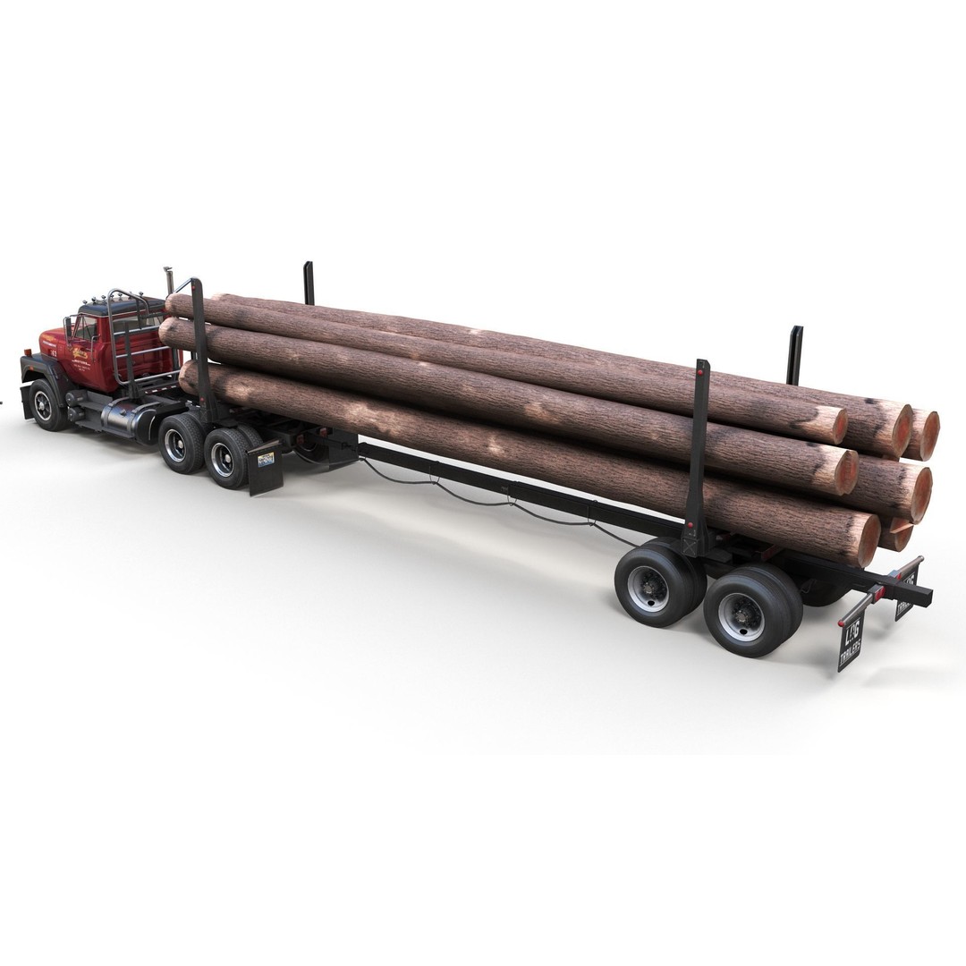 International Fleetstar Log Truck 3D Model – Low Poly Game Ready Asset, FBX - View 7