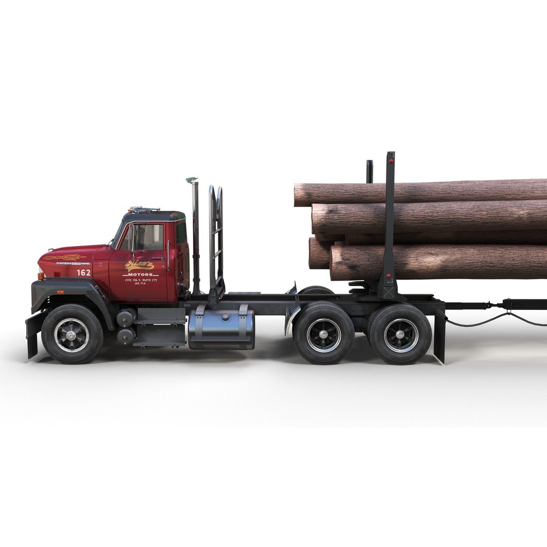 International Fleetstar Log Truck 3D Model – Low Poly Game Ready Asset, FBX - View 8
