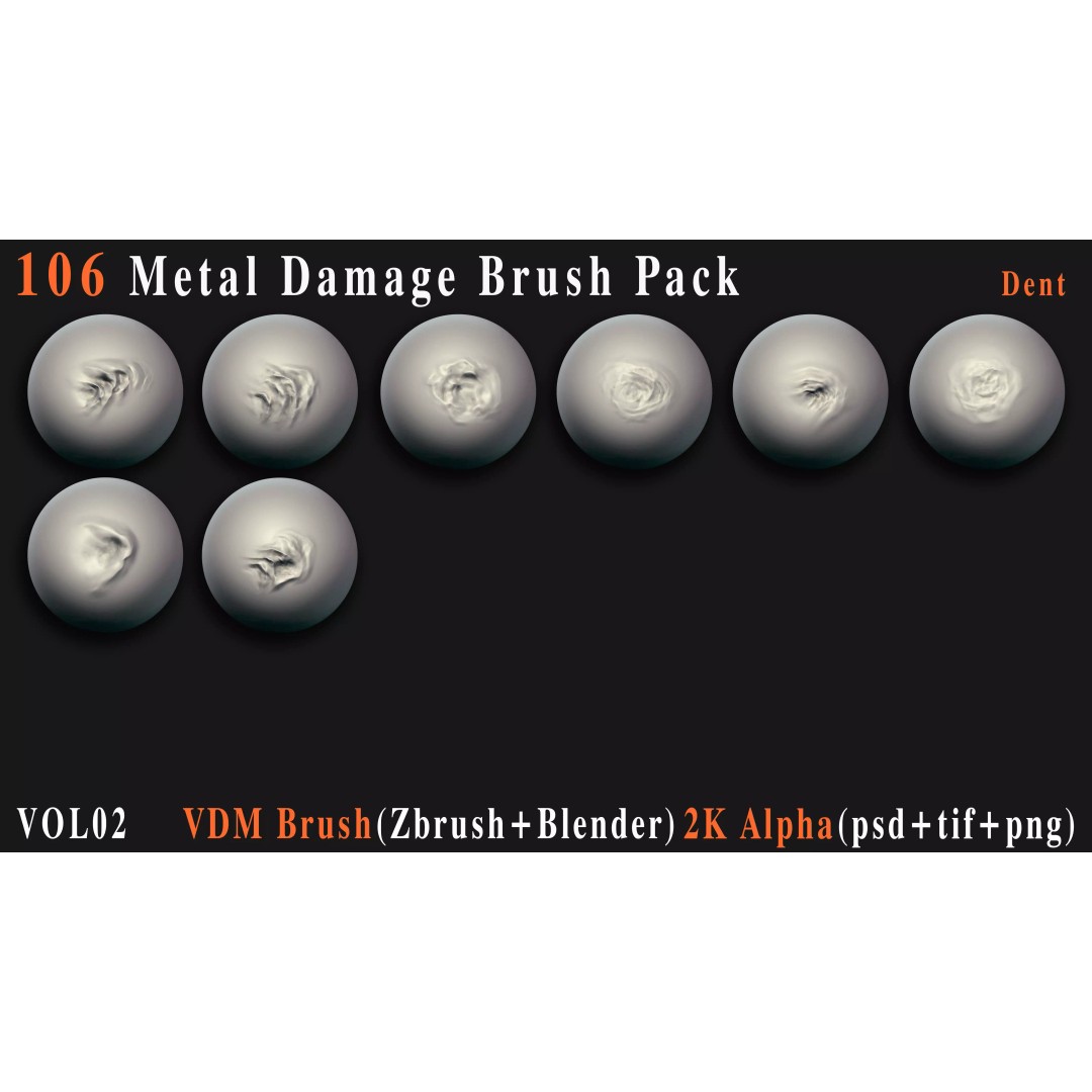 Metal Damage Brush Pack 3D Model – VDM & Alpha Textures for ZBrush & Blender
