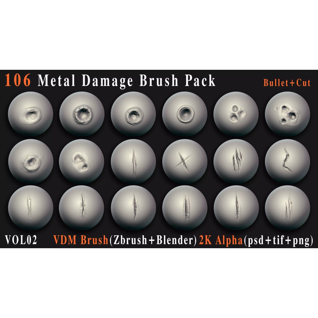 Metal Damage Brush Pack 3D Model – VDM & Alpha Textures for ZBrush & Blender - View 4