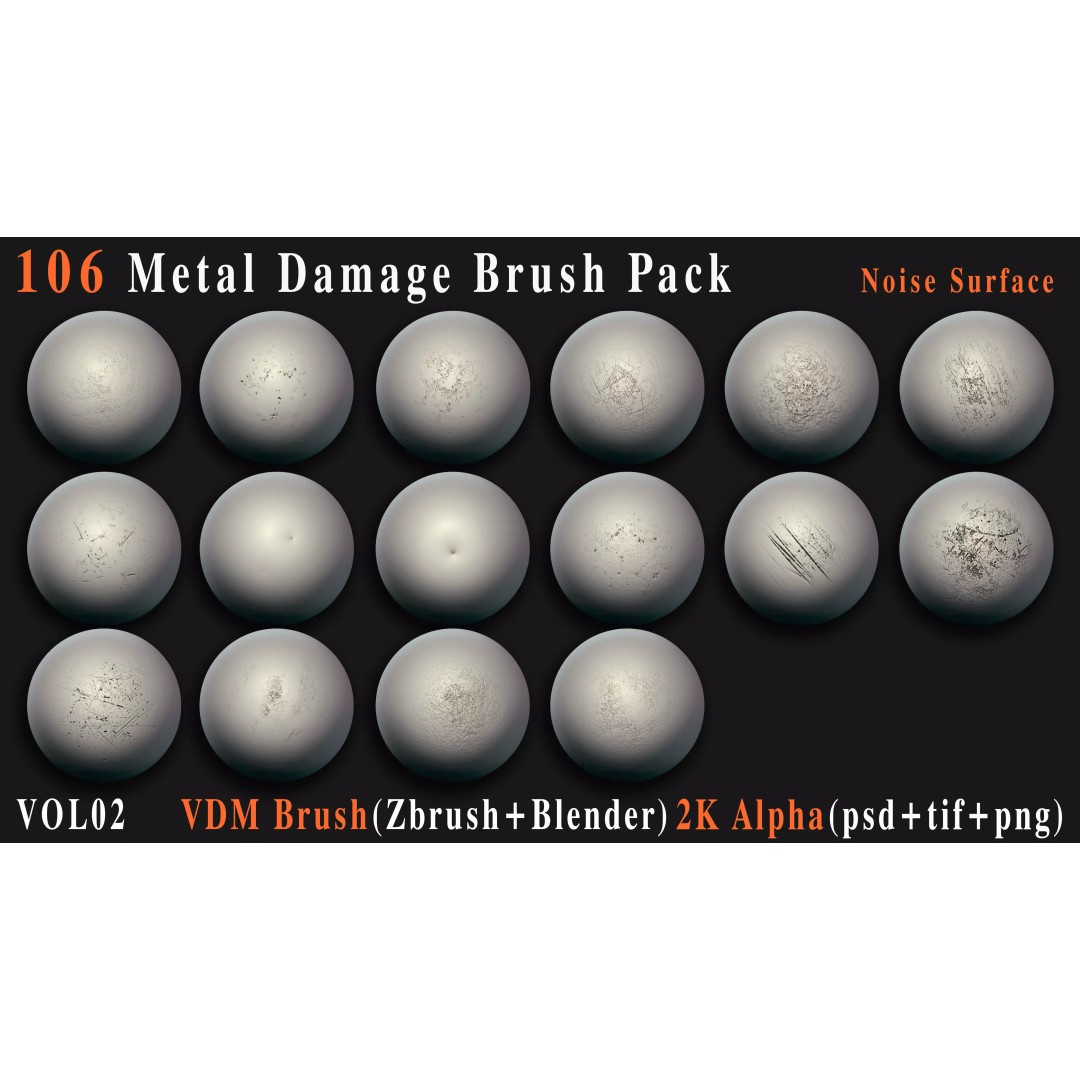 Metal Damage Brush Pack 3D Model – VDM & Alpha Textures for ZBrush & Blender - View 5