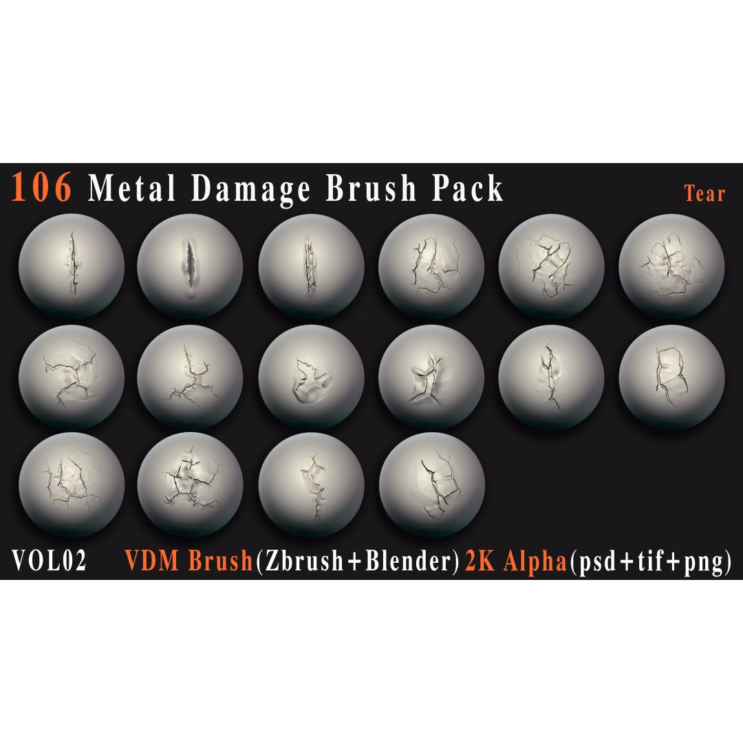 Metal Damage Brush Pack 3D Model – VDM & Alpha Textures for ZBrush & Blender - View 6