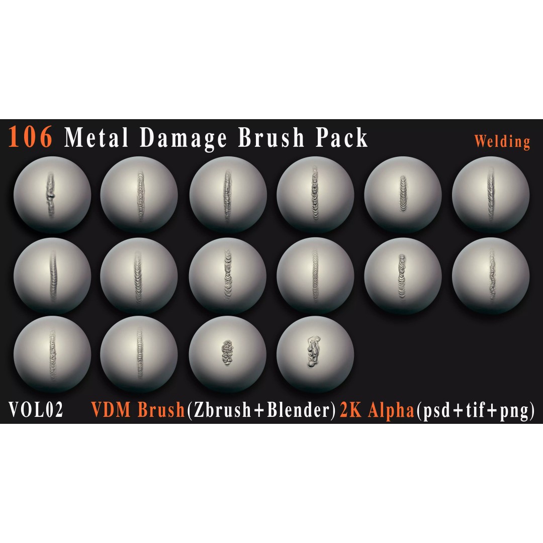 Metal Damage Brush Pack 3D Model – VDM & Alpha Textures for ZBrush & Blender - View 7