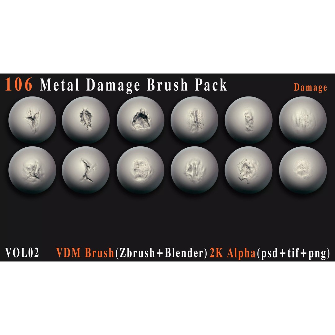 Metal Damage Brush Pack 3D Model – VDM & Alpha Textures for ZBrush & Blender - View 8
