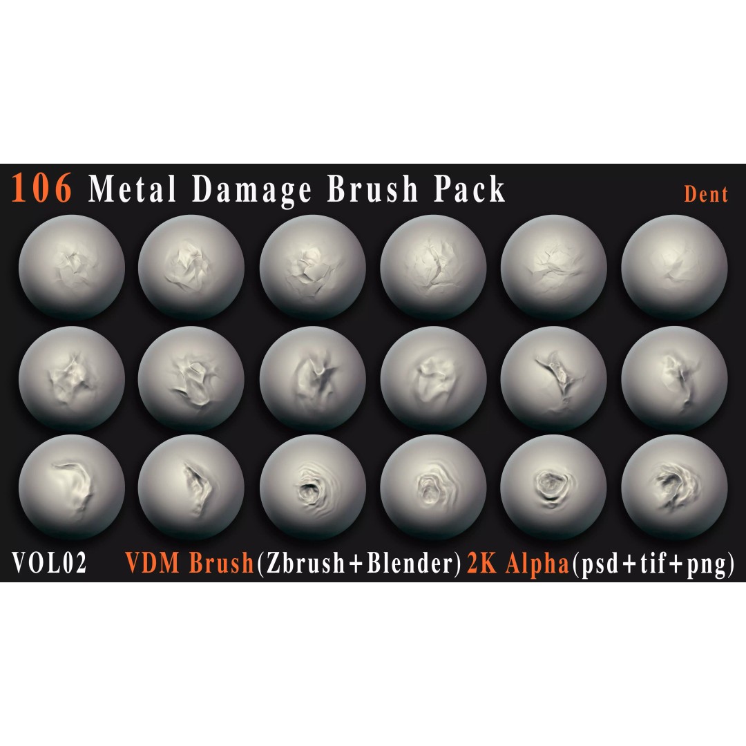 Metal Damage Brush Pack 3D Model – VDM & Alpha Textures for ZBrush & Blender - View 9