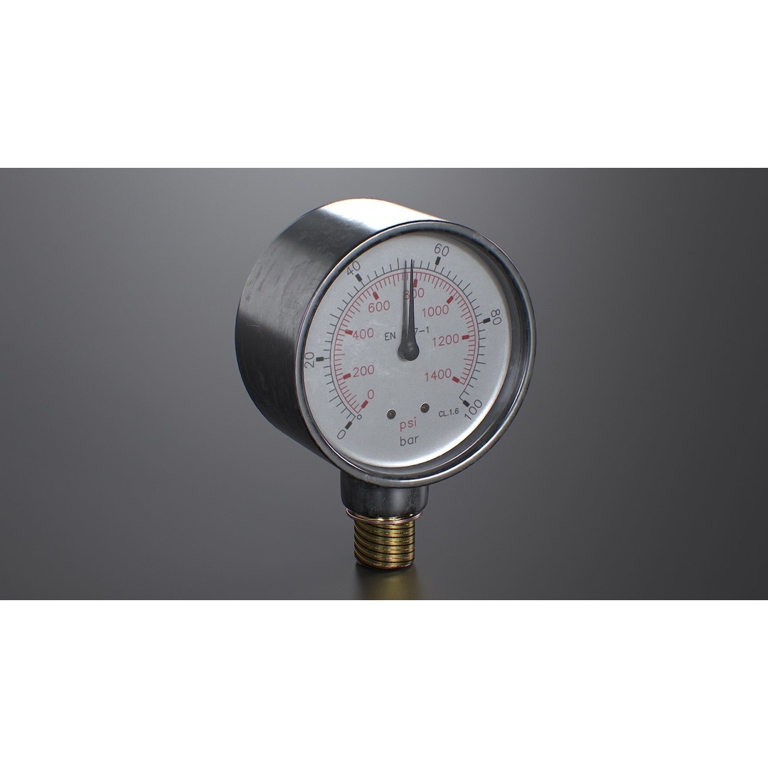 Pressure Gauge 3D Model – Low Poly PBR Game Asset, FBX, OBJ - View 3