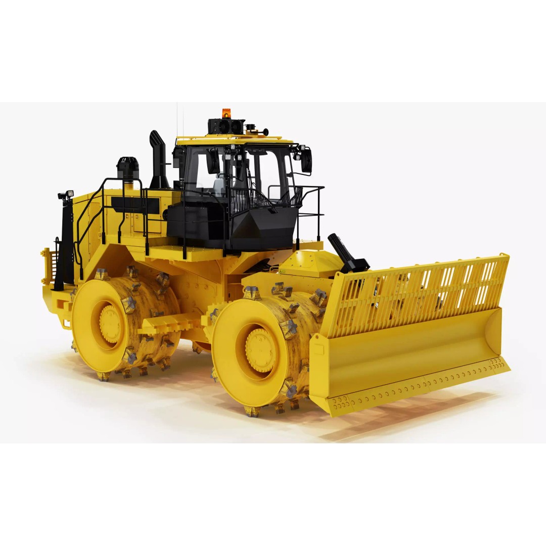 Wheeled Bulldozer Compactor 3D Model – High Poly PBR Asset, FBX, OBJ - View 10