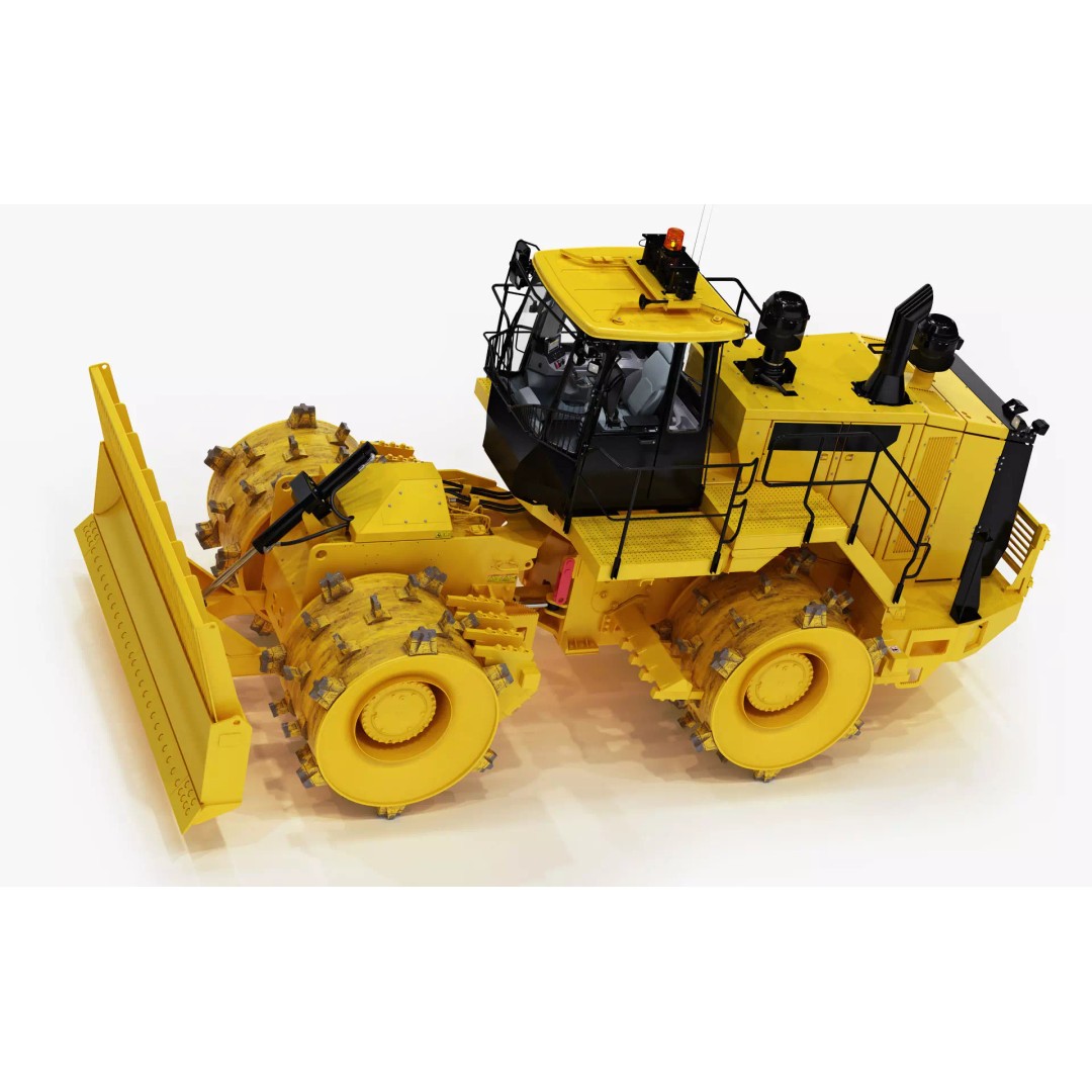 Wheeled Bulldozer Compactor 3D Model – High Poly PBR Asset, FBX, OBJ - View 13