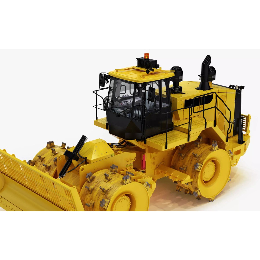 Wheeled Bulldozer Compactor 3D Model – High Poly PBR Asset, FBX, OBJ - View 15