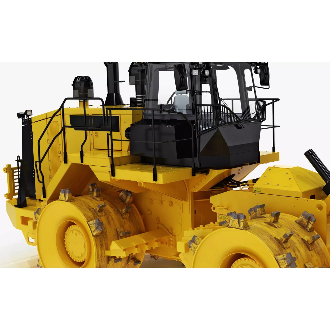 Wheeled Bulldozer Compactor 3D Model – High Poly PBR Asset, FBX, OBJ - View 21