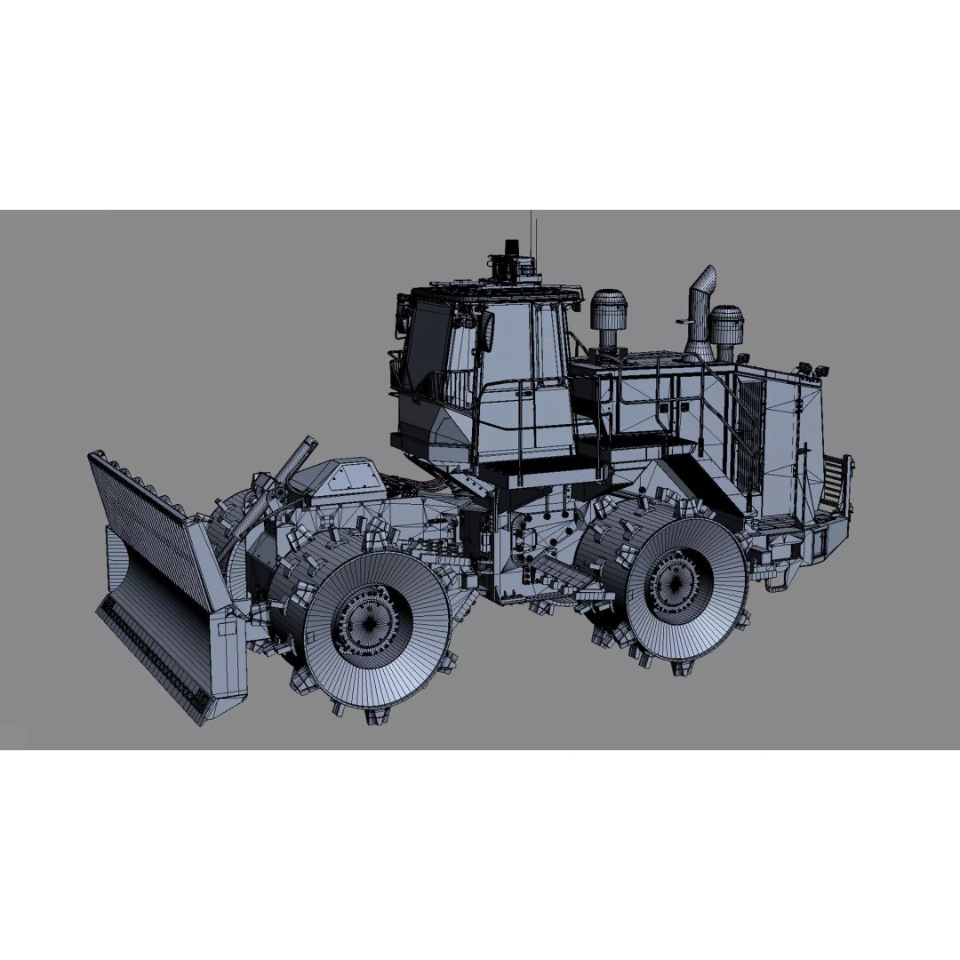 Wheeled Bulldozer Compactor 3D Model – High Poly PBR Asset, FBX, OBJ - View 32