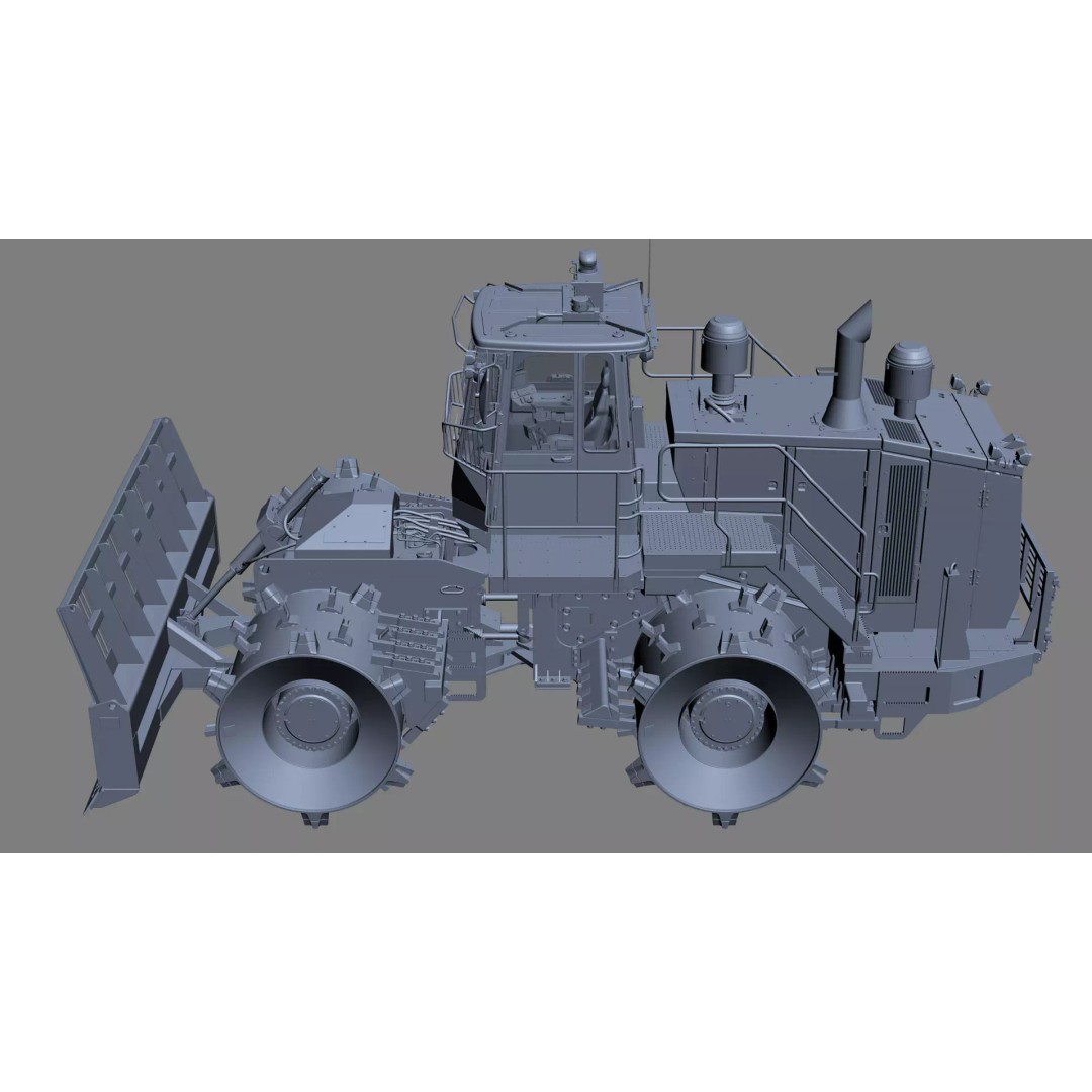Wheeled Bulldozer Compactor 3D Model – High Poly PBR Asset, FBX, OBJ - View 33