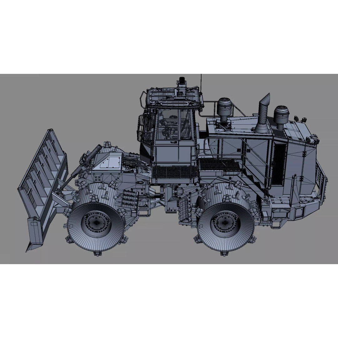 Wheeled Bulldozer Compactor 3D Model – High Poly PBR Asset, FBX, OBJ - View 34