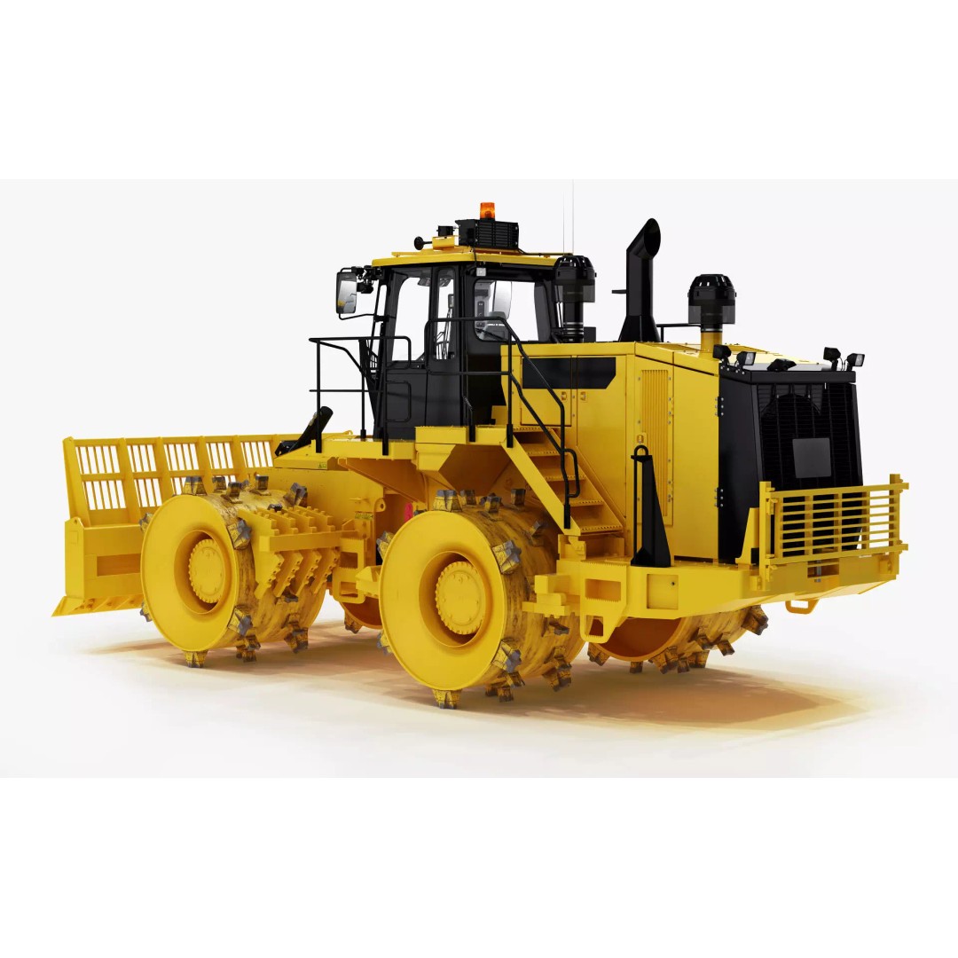 Wheeled Bulldozer Compactor 3D Model – High Poly PBR Asset, FBX, OBJ - View 5