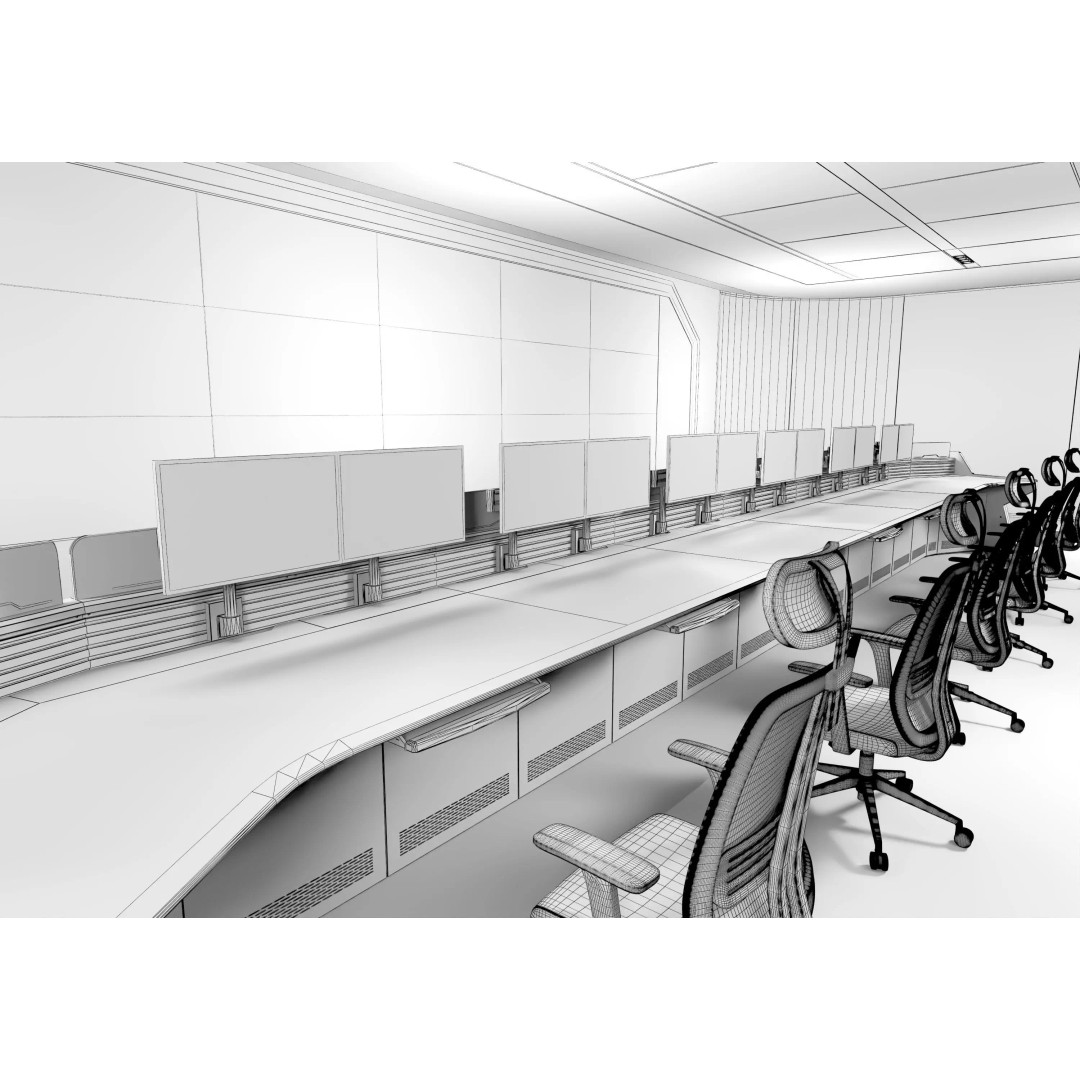 Control Room 3D Model – Detailed Office Environment, FBX, OBJ