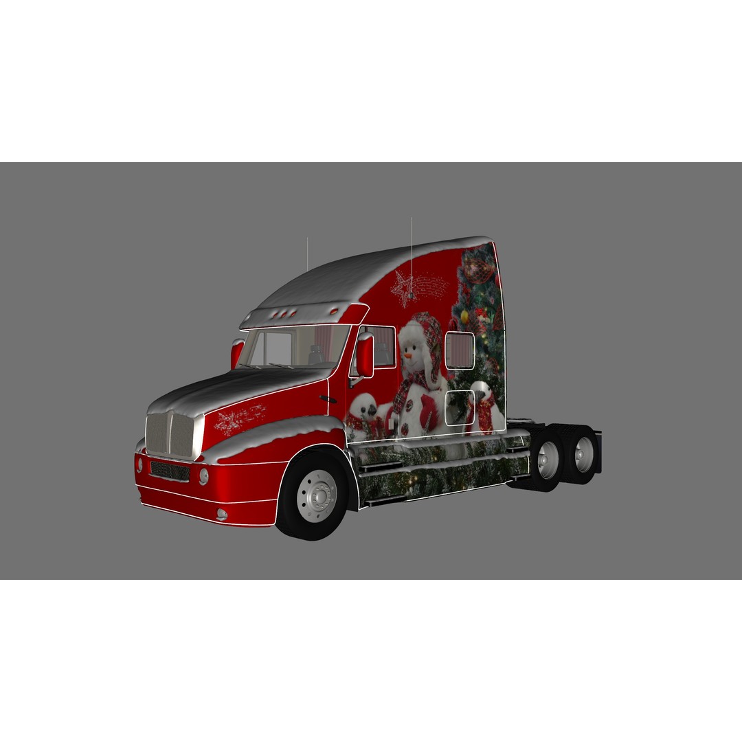 Christmas Truck 3D Model – Low Poly Game Asset, PBR Textures, FBX