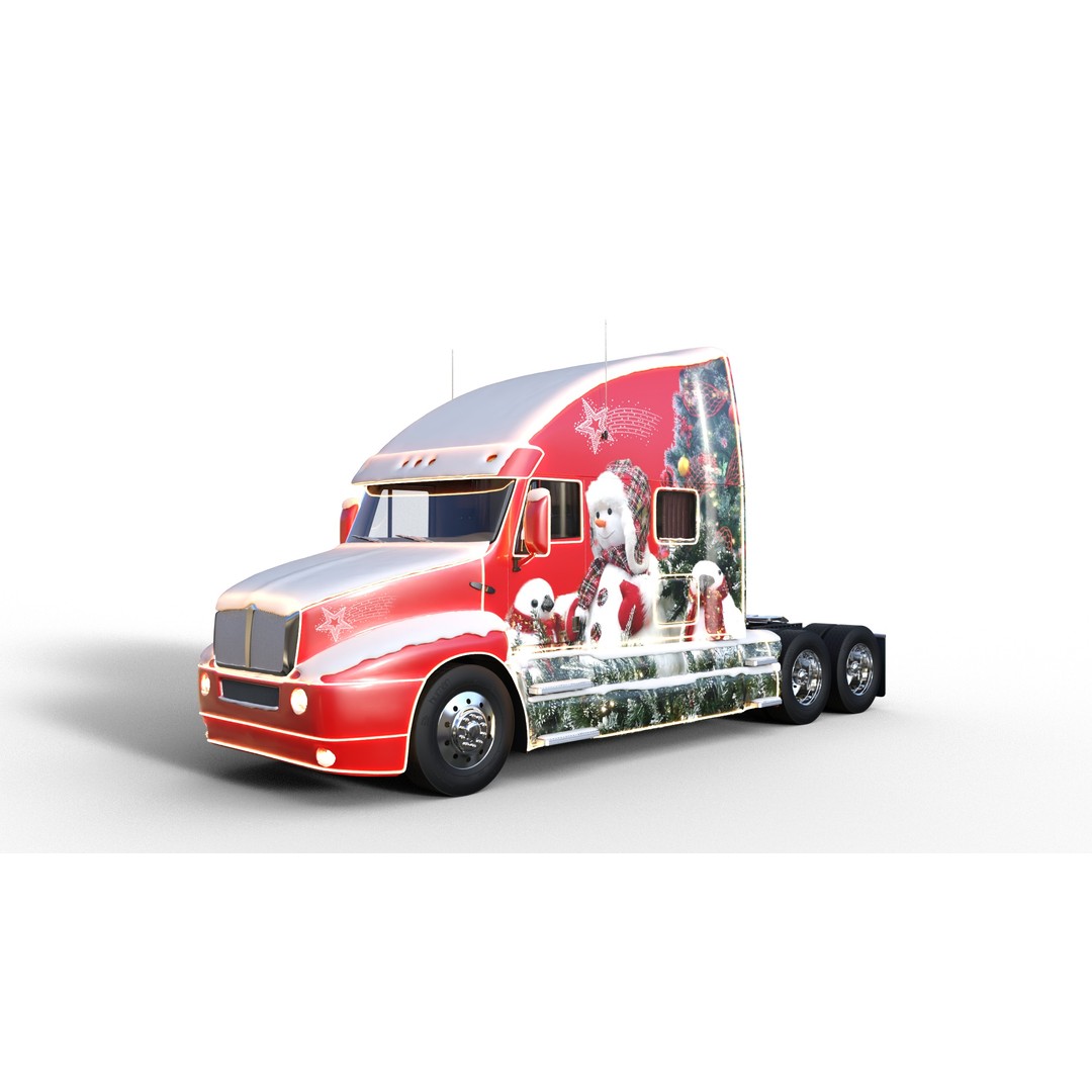 Christmas Truck 3D Model – Low Poly Game Asset, PBR Textures, FBX - View 15