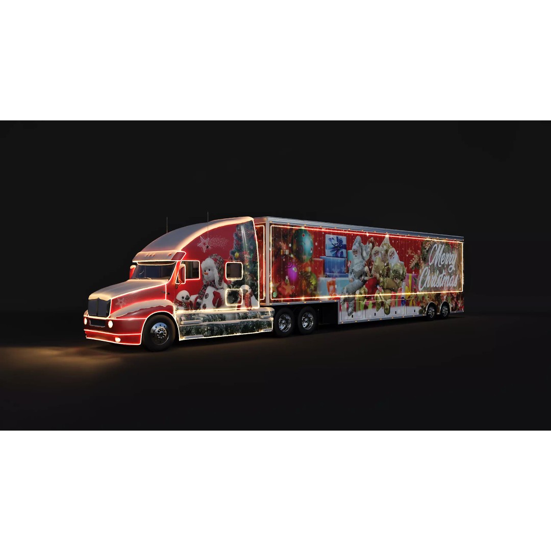Christmas Truck 3D Model – Low Poly Game Asset, PBR Textures, FBX - View 2